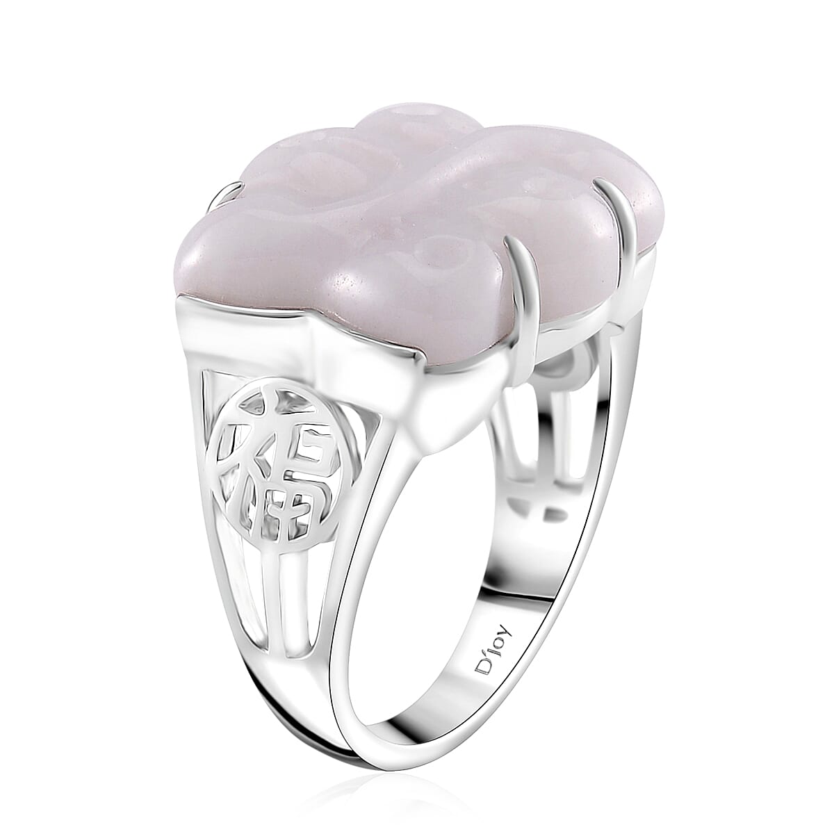 Natural Jade 18.00 ctw Carved Fu Happiness Ring in Rhodium Over Sterling Silver (Size 8.0) image number 2