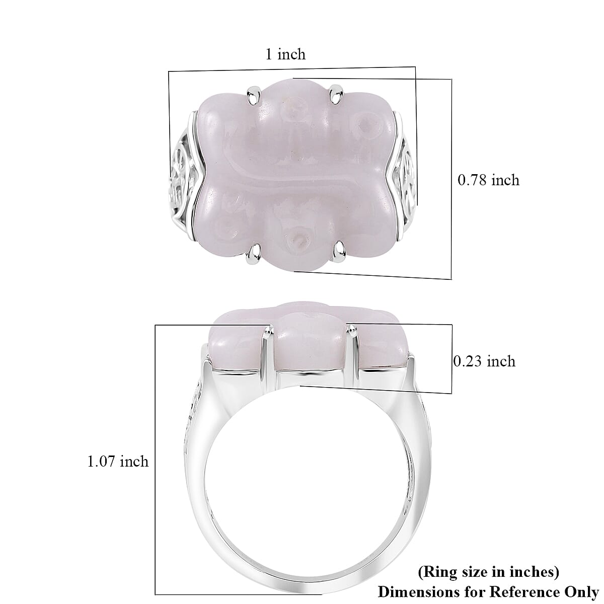 Natural Jade 18.00 ctw Carved Fu Happiness Ring in Rhodium Over Sterling Silver (Size 8.0) image number 4