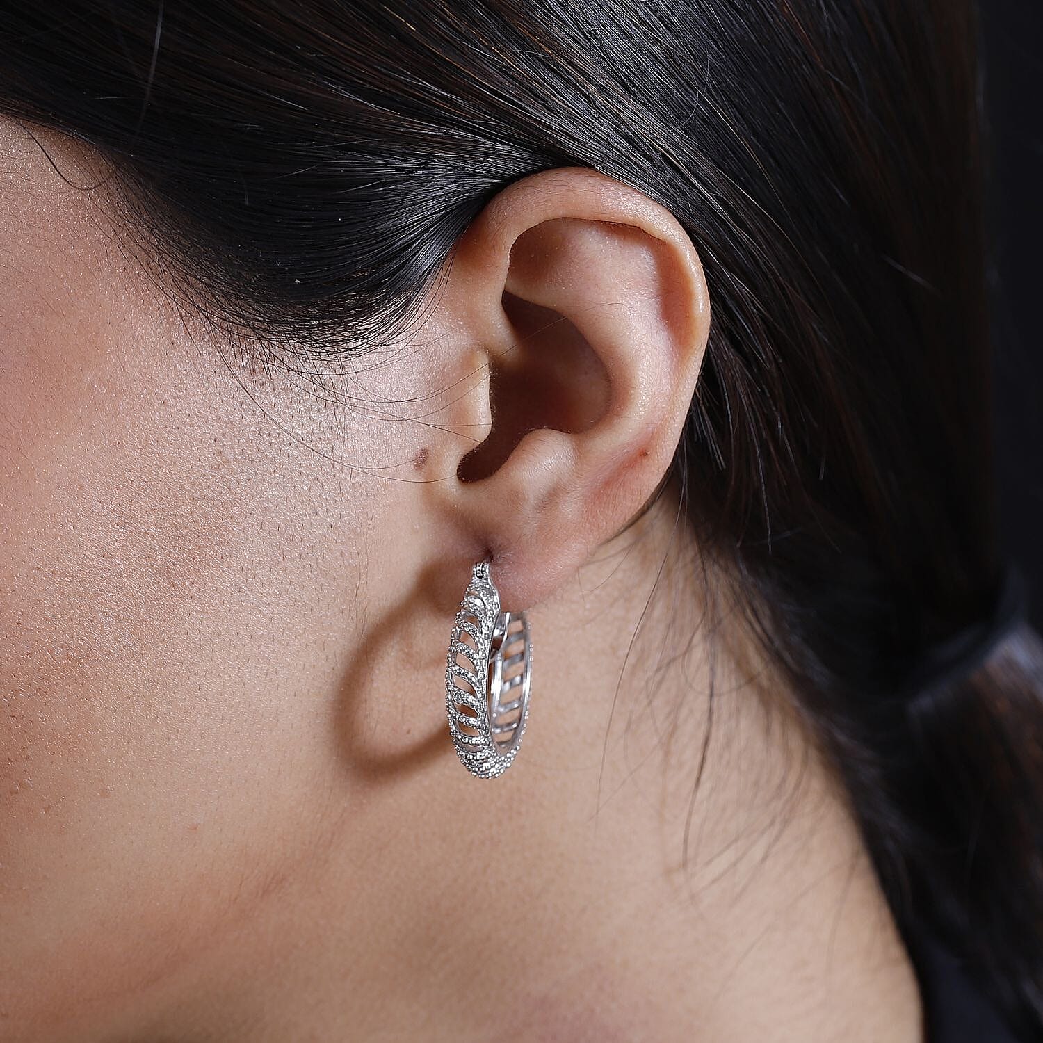 Karis Diamond Accent Hoop Earrings in Platinum Bond