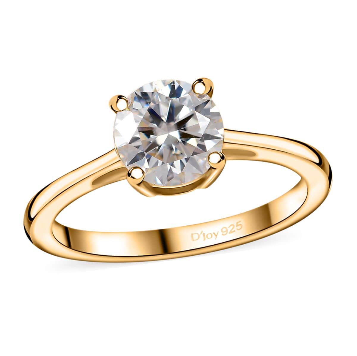 Moissanite 0.90 ctw Solitaire Ring in 18K Vermeil Yellow Gold Over Sterling Silver (Size 10.0) (Del. in 7-10 days) image number 0