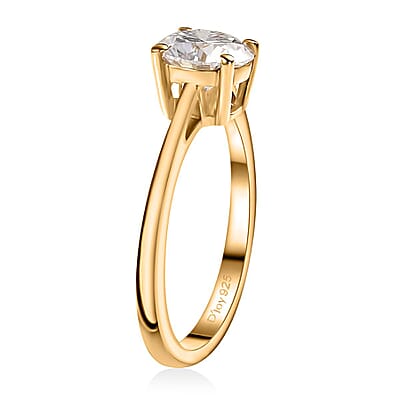 Moissanite 0.90 ctw Solitaire Ring in 18K Vermeil Yellow Gold Over Sterling Silver (Size 10.0)