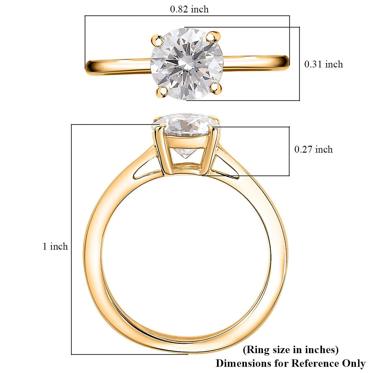Moissanite 0.90 ctw Solitaire Ring in 18K Vermeil Yellow Gold Over Sterling Silver (Size 10.0)