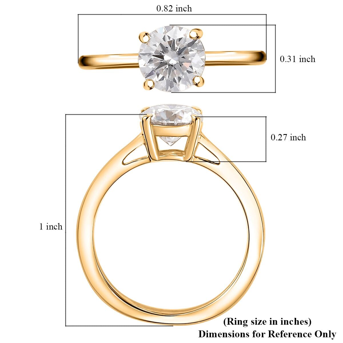 Moissanite 0.90 ctw Solitaire Ring in 18K Vermeil Yellow Gold Over Sterling Silver (Size 7.0) image number 6