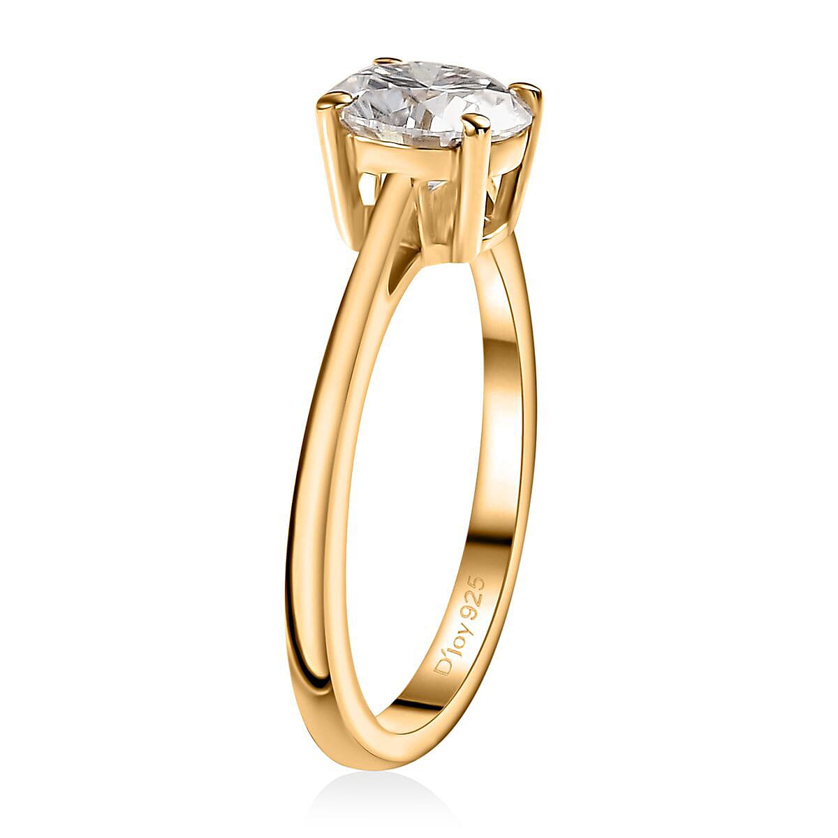 D'Joy Moissanite 0.90 ctw Solitaire Ring in 18K Vermeil Yellow Gold Over Sterling Silver (Size 9.0)