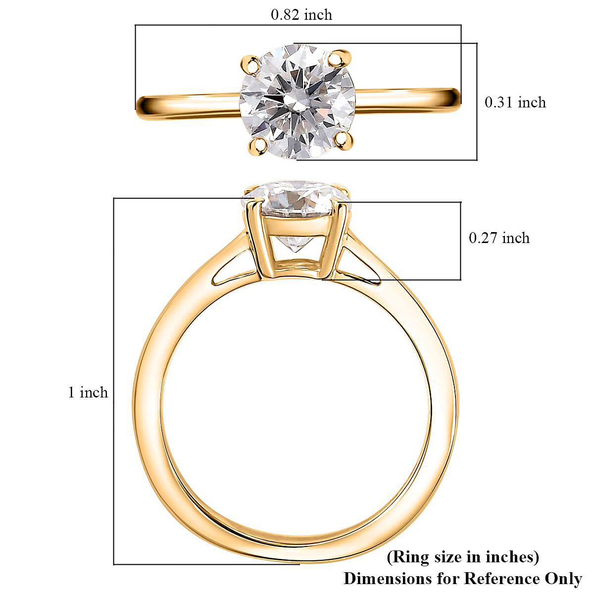 D'Joy Moissanite 0.90 ctw Solitaire Ring in 18K Vermeil Yellow Gold Over Sterling Silver (Size 9.0) image number 6