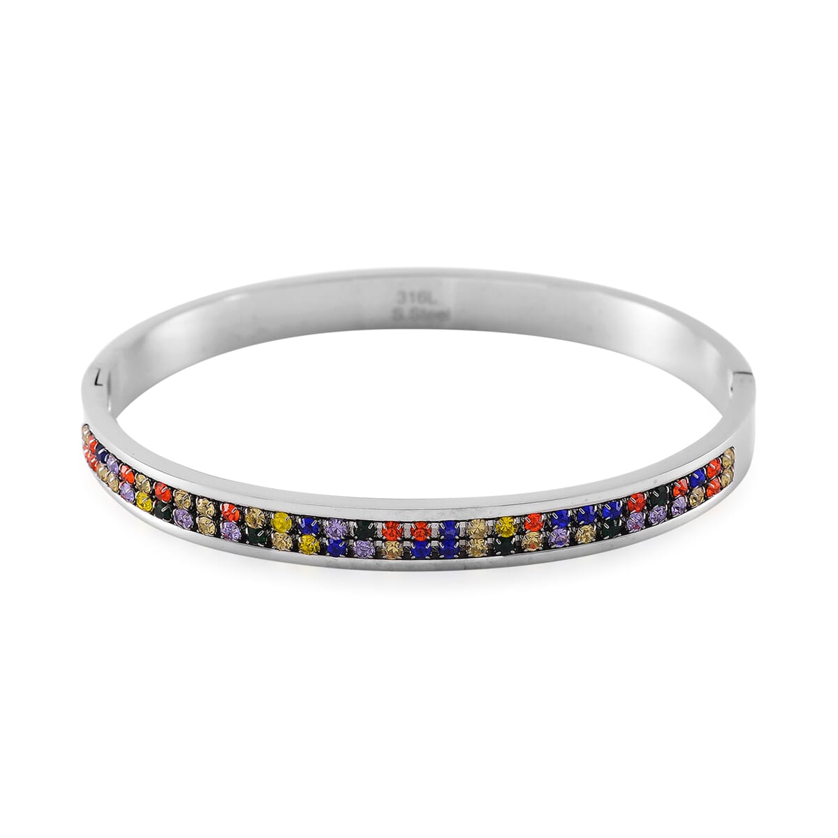 Multi Color Austrian Crystal Bangle Bracelet in Stainless Steel (7.50 In) image number 0