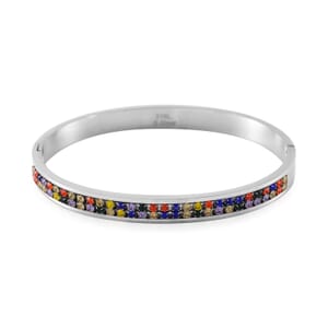 Multi Color Austrian Crystal Bangle Bracelet in Stainless Steel (7.50 In)