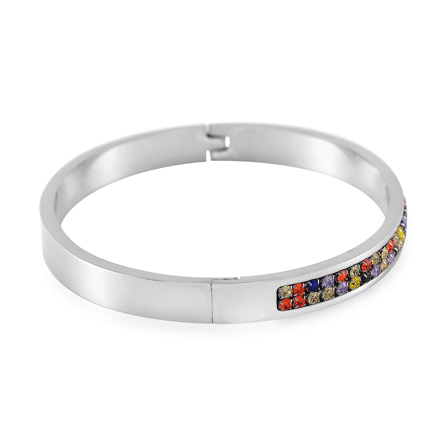 Multi Color Austrian Crystal Bangle Bracelet in Stainless Steel (7.50 In)