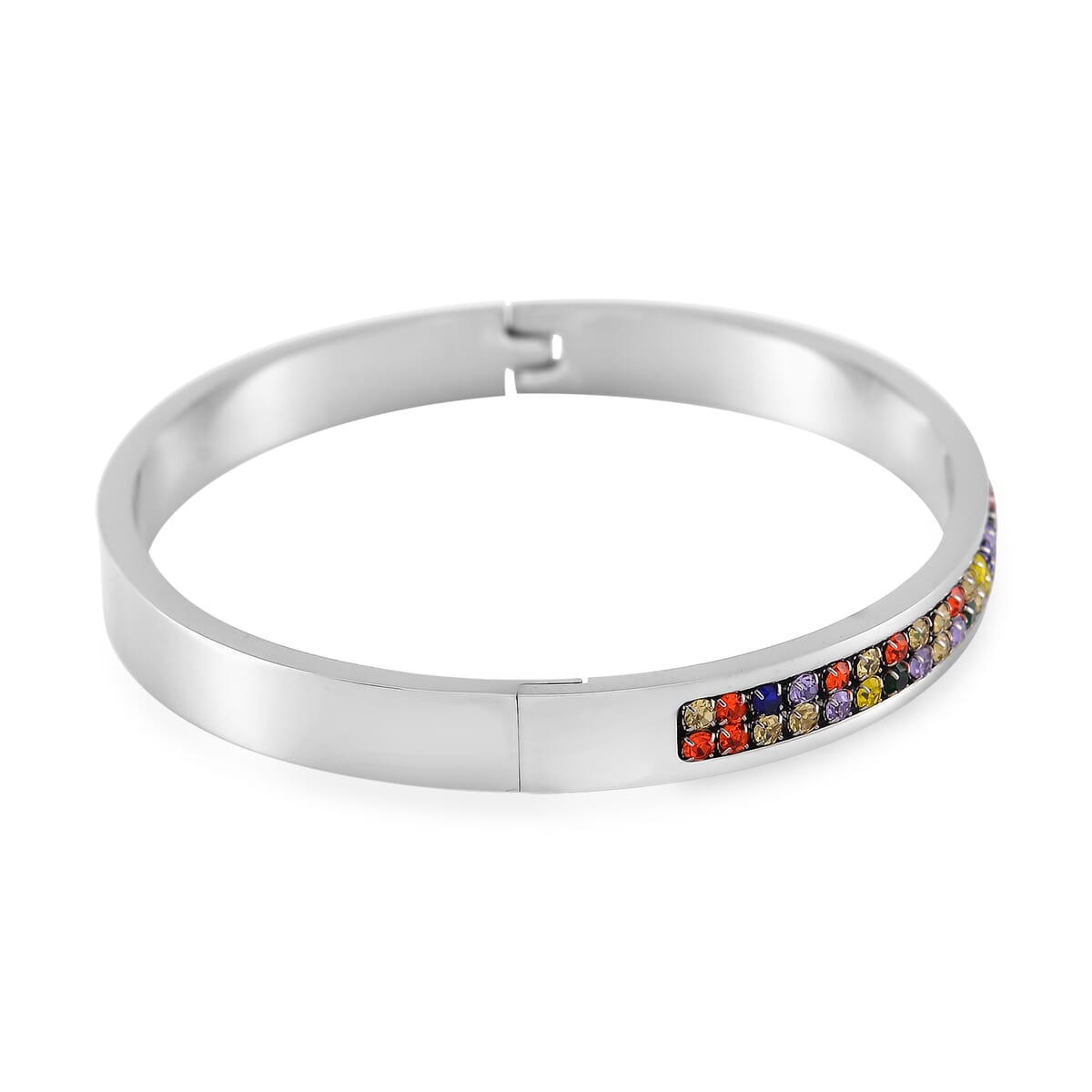Multi Color Austrian Crystal Bangle Bracelet in Stainless Steel (7.50 In) image number 3