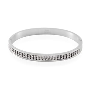 White Austrian Crystal Bangle Bracelet in Stainless Steel (7.50 In)