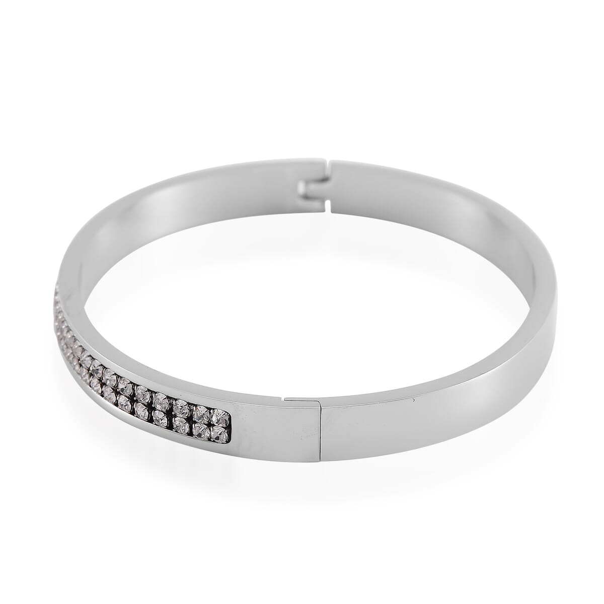 White Austrian Crystal Bangle Bracelet in Stainless Steel (7.50 In) image number 3