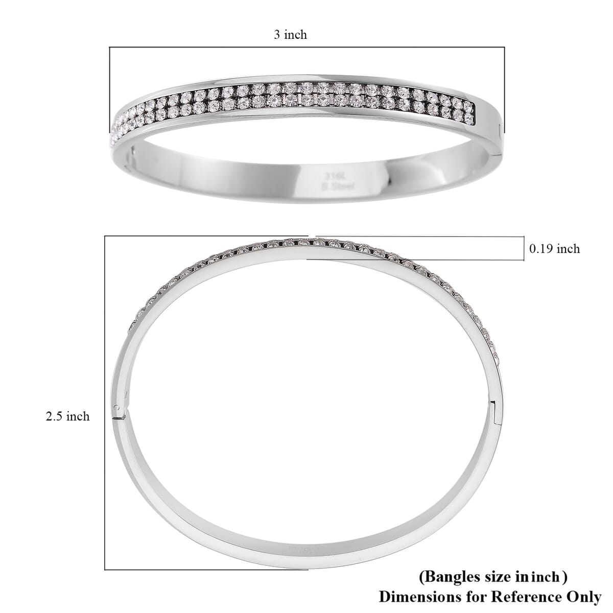 White Austrian Crystal Bangle Bracelet in Stainless Steel (7.50 In) image number 6