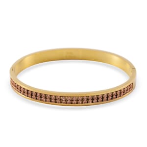 Champagne Austrian Crystal Bangle Bracelet in ION Plated YG Stainless Steel (7.50 In)