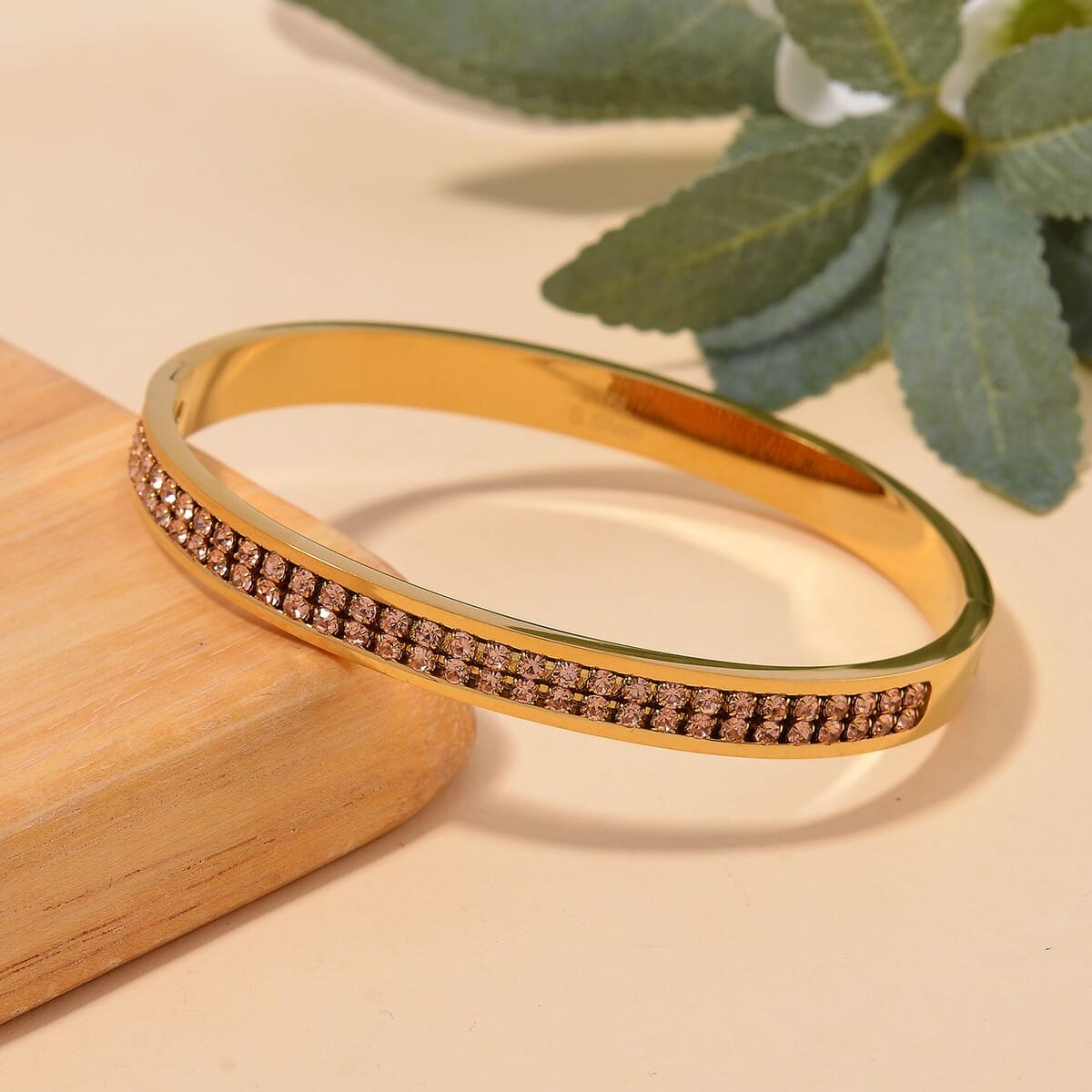 Champagne Austrian Crystal Bangle Bracelet in ION Plated YG Stainless Steel (7.50 In) image number 1