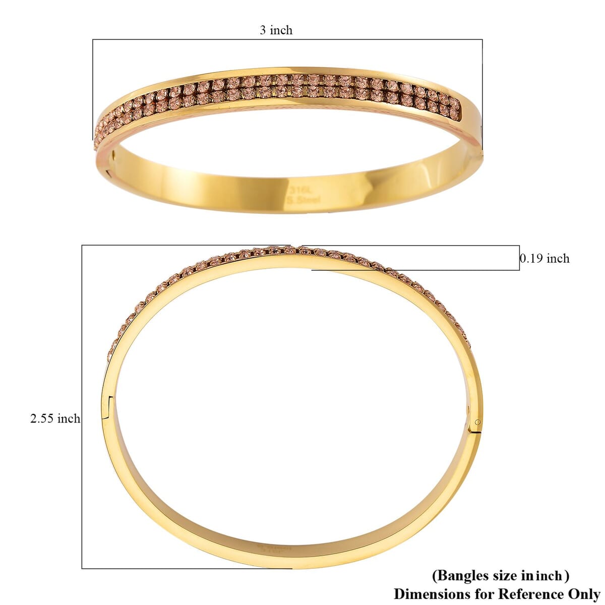Champagne Austrian Crystal Bangle Bracelet in ION Plated YG Stainless Steel (7.50 In) image number 6