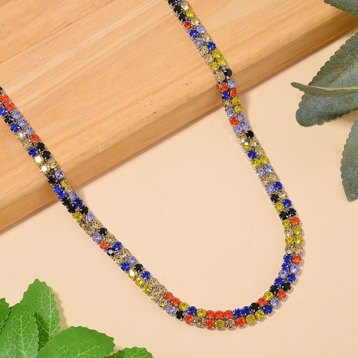 Multi Color Austrian Crystal Necklace 18-20 Inches in Stainless Steel