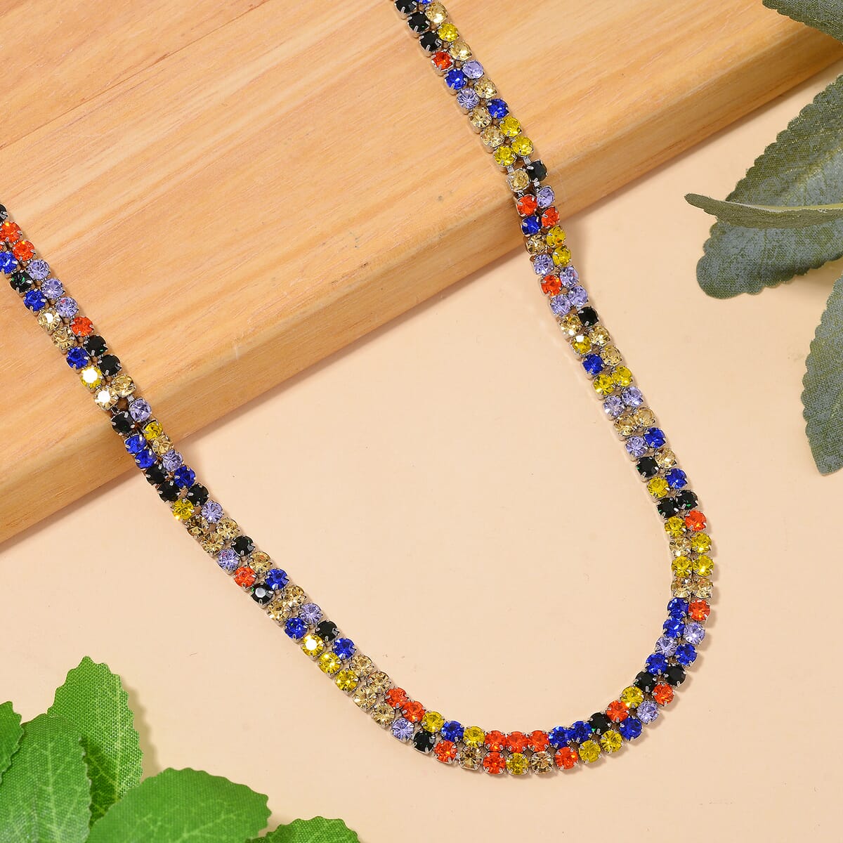 Multi Color Austrian Crystal Necklace 18-20 Inches in Stainless Steel image number 1