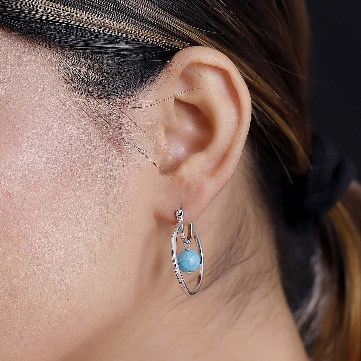 Karis Blue Howlite 6.75 ctw Earrings in Platinum Bond  image number 2