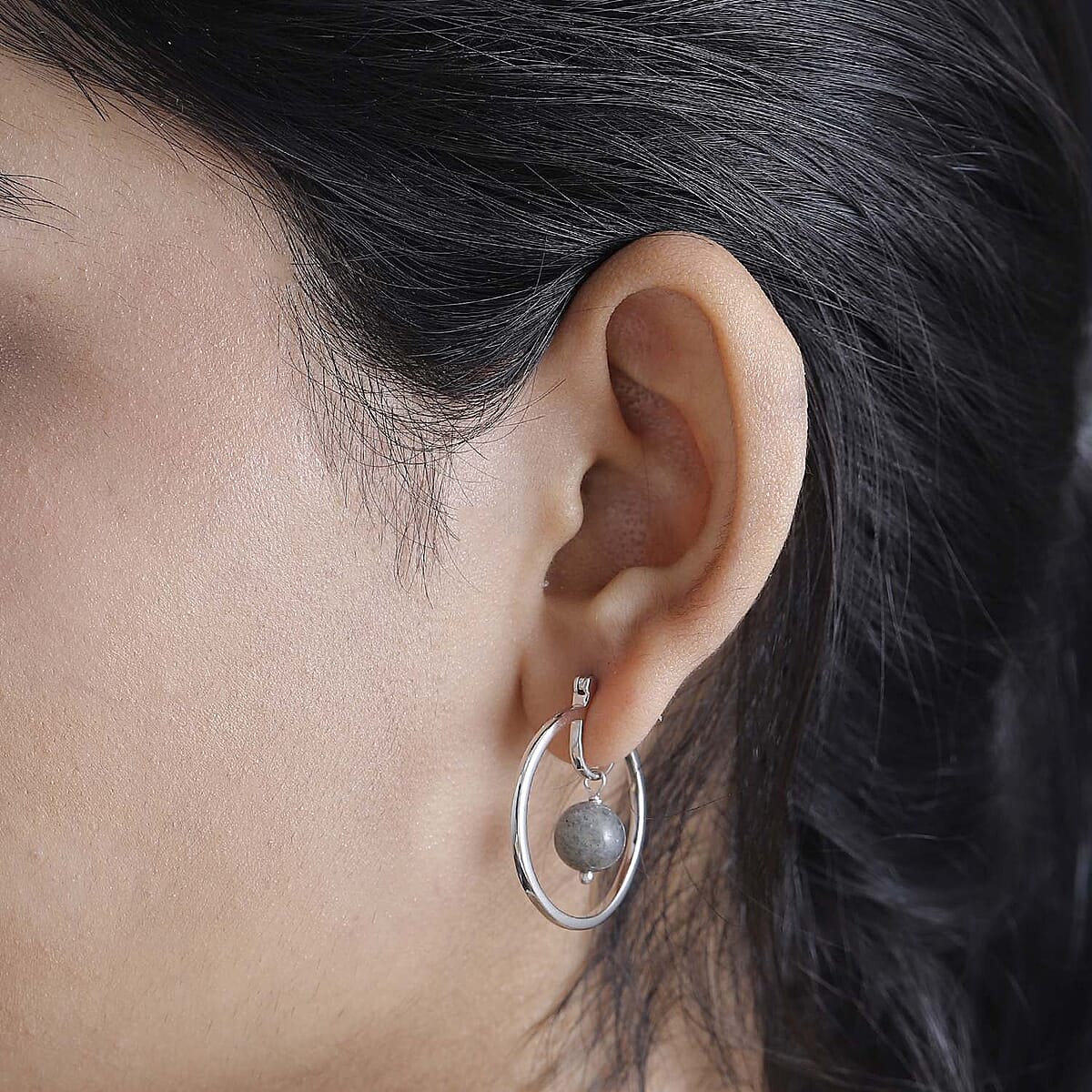 Karis Malagasy Labradorite 7.75 ctw Earrings in Platinum Bond  image number 2