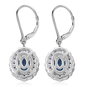 D'Joy Cambodian Blue Zircon and Madagascar Pink Sapphire 3.20 ctw Ocean Bloom Lever Back Earrings in Rhodium Over Sterling Silver
