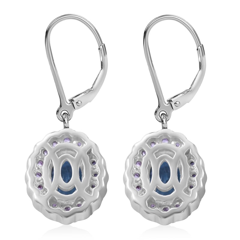 D'Joy Cambodian Blue Zircon and Madagascar Pink Sapphire 3.20 ctw Ocean Bloom Lever Back Earrings in Rhodium Over Sterling Silver