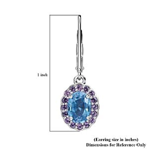 D'Joy Cambodian Blue Zircon and Madagascar Pink Sapphire 3.20 ctw Ocean Bloom Lever Back Earrings in Rhodium Over Sterling Silver