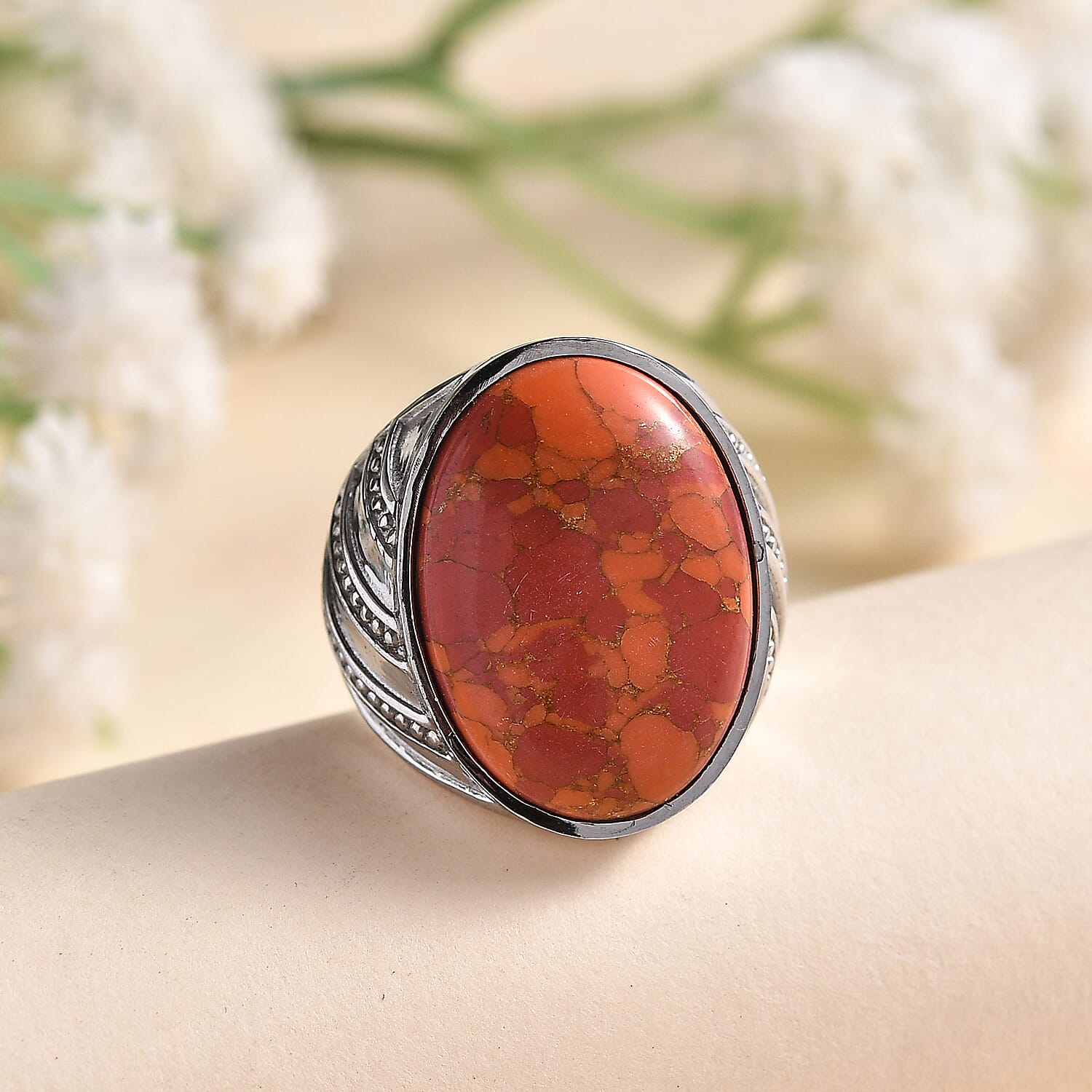 Mojave Orange Turquoise 14.50 ctw Ring in Stainless Steel (Size 10.0) 