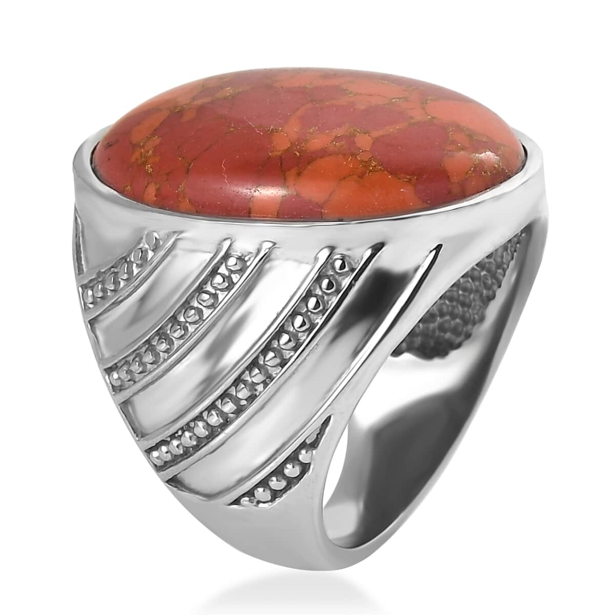 Mojave Orange Turquoise 14.50 ctw Ring in Stainless Steel (Size 10.0)  image number 3