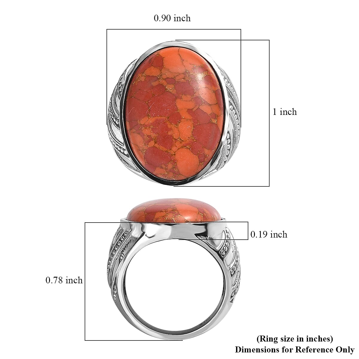 Mojave Orange Turquoise 14.50 ctw Ring in Stainless Steel (Size 10.0) 