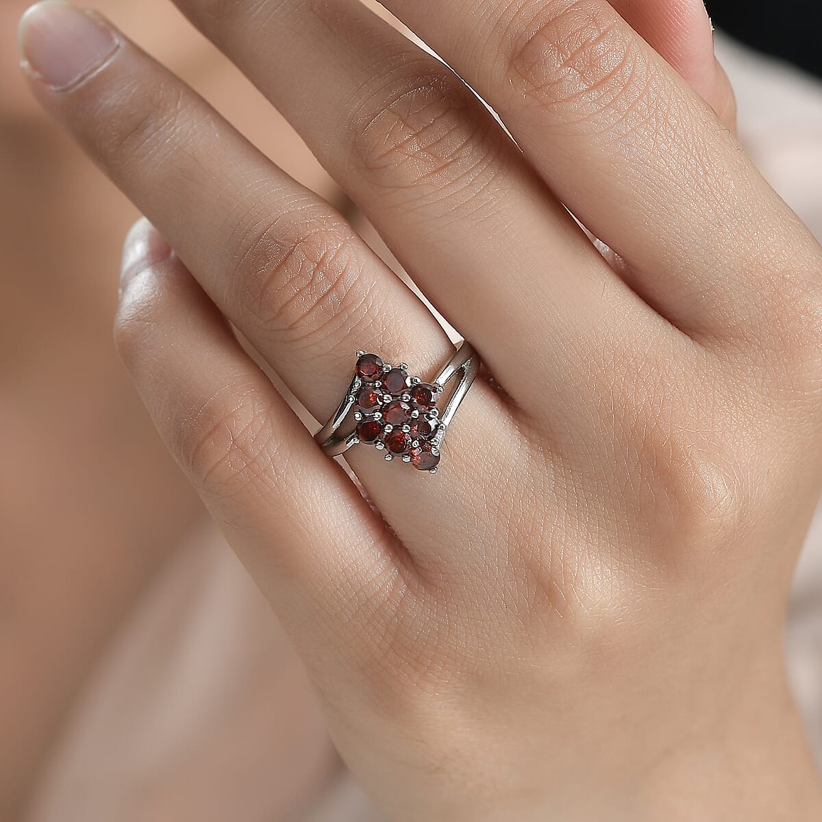 Mozambique Garnet 1.30 ctw Ring in Stainless Steel (Size 5.0)  image number 2