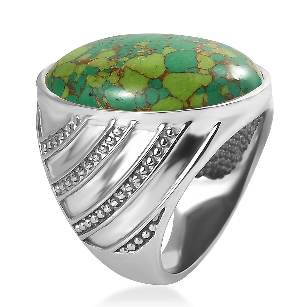 Mojave Green Turquoise 14.00 ctw Ring in Stainless Steel (Size 6.0)  image number 3