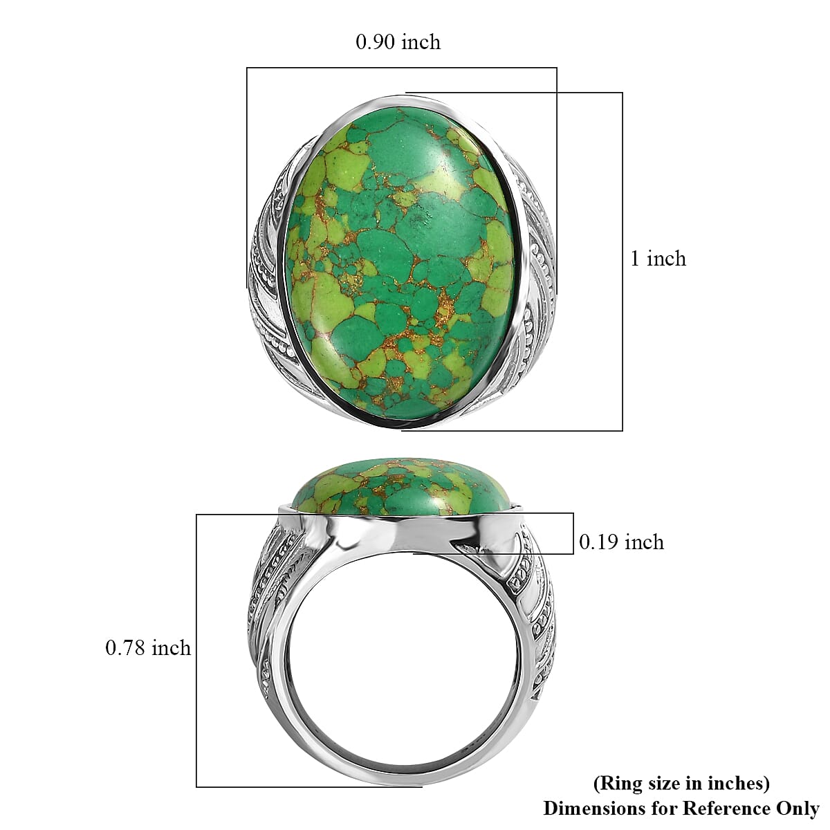 Mojave Green Turquoise 14.00 ctw Ring in Stainless Steel (Size 6.0)  image number 5