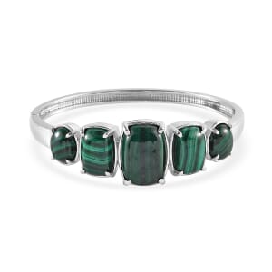 African Malachite 42.30 ctw Bangle Bracelet in Stainless Steel (6.50 In)