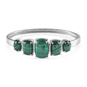 African Malachite Bangle Bracelet in Stainless Steel (7.25 In) 42.30 ctw