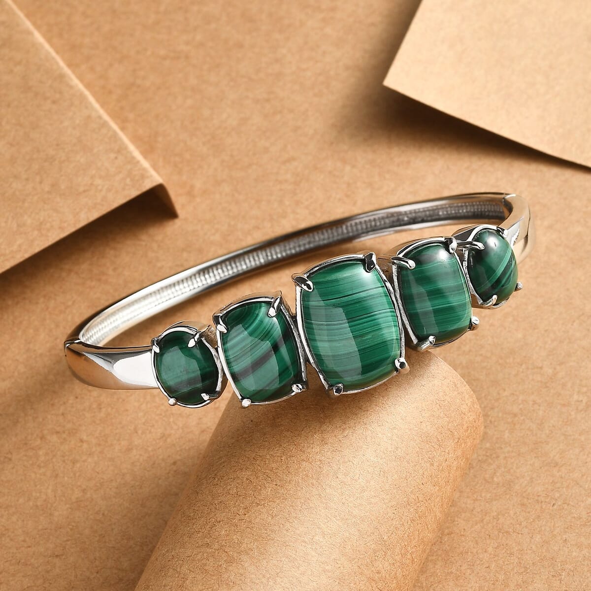 African Malachite Bangle Bracelet in Stainless Steel (7.25 In) 42.30 ctw image number 1
