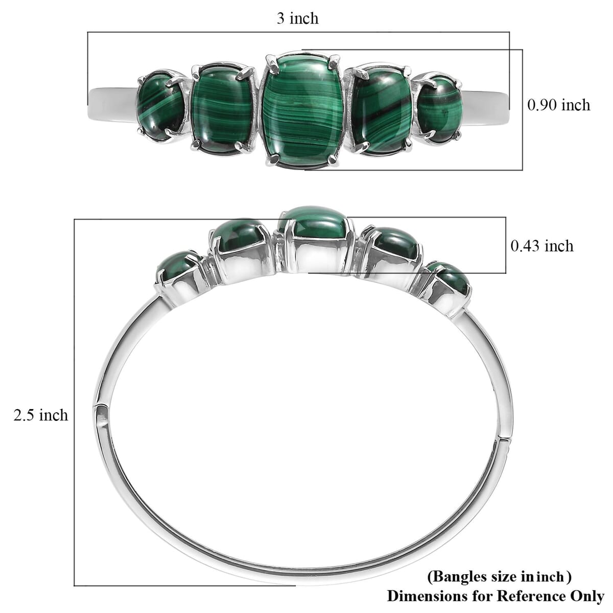 African Malachite Bangle Bracelet in Stainless Steel (7.25 In) 42.30 ctw image number 5