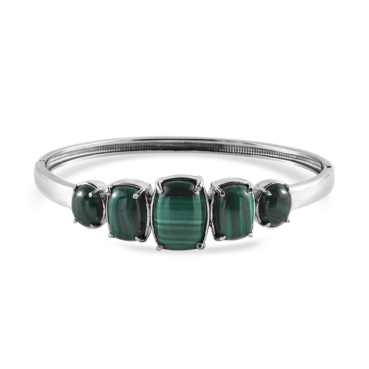 African Malachite 42.30 ctw Bangle Bracelet in Stainless Steel (8.00 In) image number 0