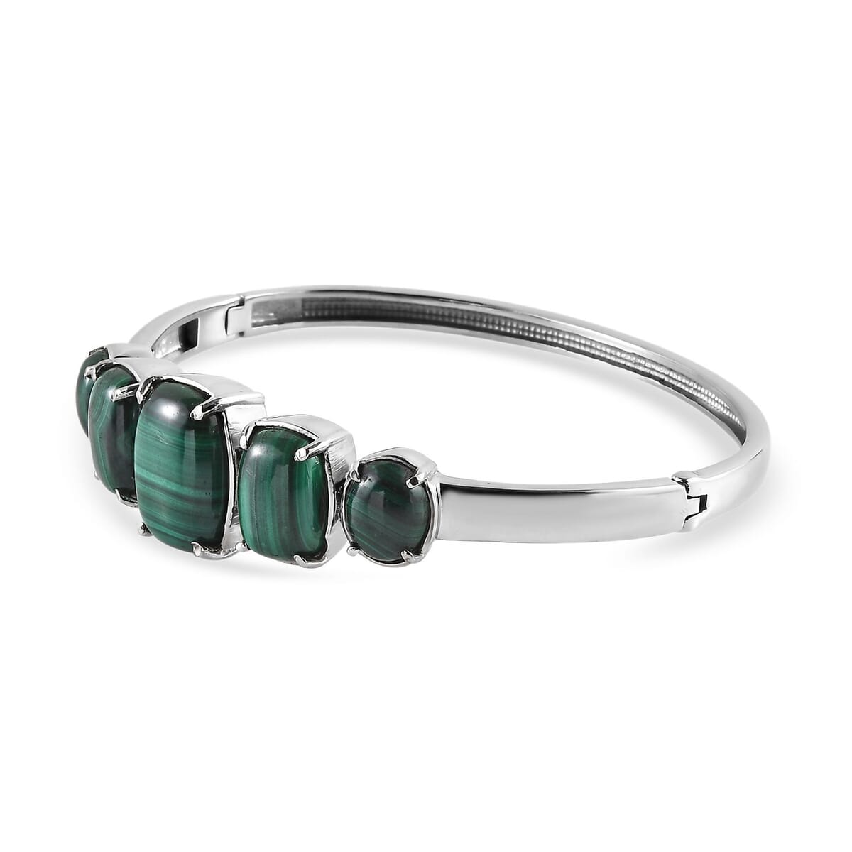 African Malachite 42.30 ctw Bangle Bracelet in Stainless Steel (8.00 In) image number 3