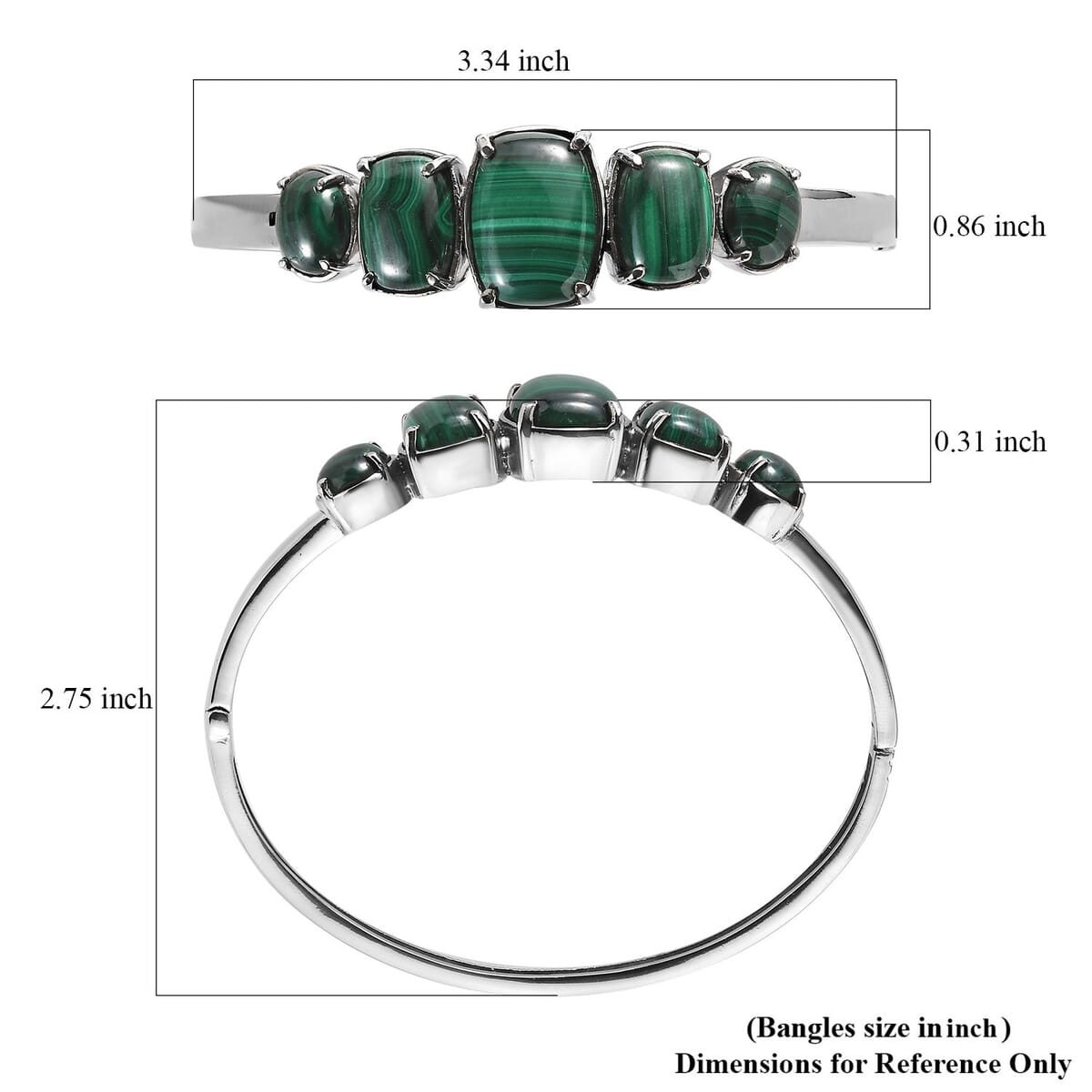 African Malachite 42.30 ctw Bangle Bracelet in Stainless Steel (8.00 In) image number 5
