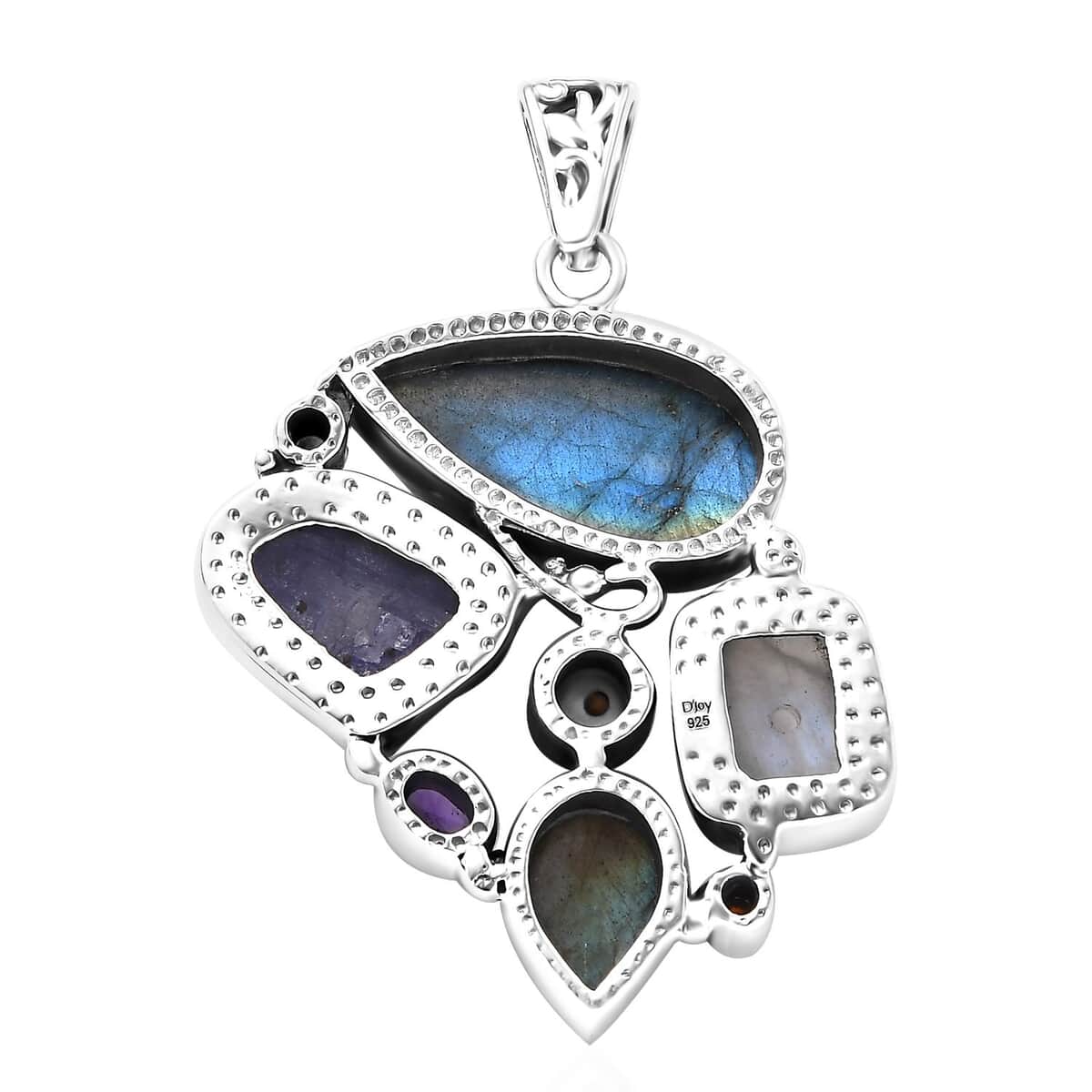 Artisan Crafted Malagasy Labradorite and Multi Gemstone 25.00 ctw Pendant in Sterling Silver image number 5