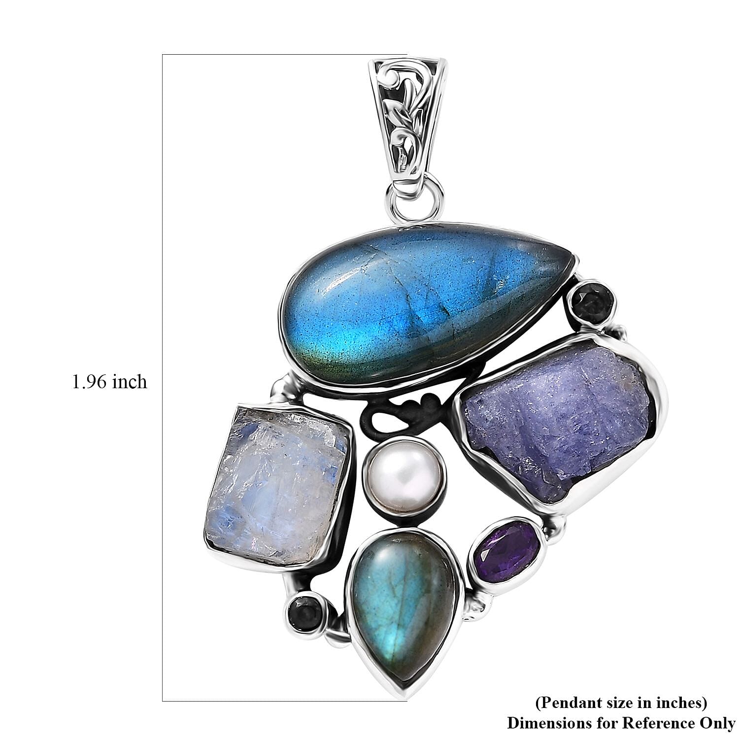 D'Joy Artisan Crafted Malagasy Labradorite and Multi Gemstone 25.00 ctw Pendant in Sterling Silver