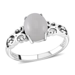 Natural Jade 4.00 ctw Solitaire Ring in Rhodium Over Sterling Silver (Size 10.0)