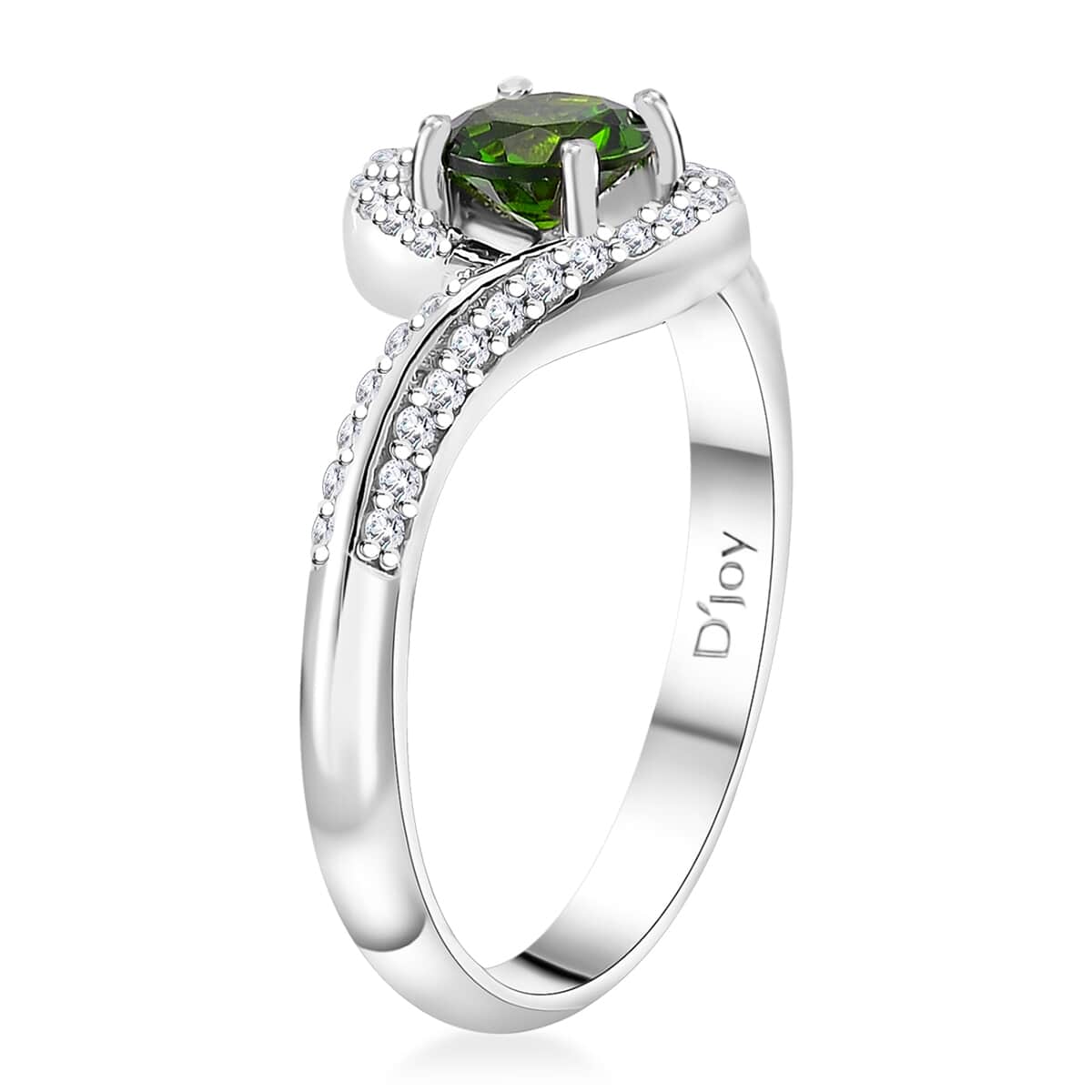 Chrome Diopside and White Zircon 0.85 ctw Bypass Ring in Rhodium Over Sterling Silver (Size 10.0) image number 3