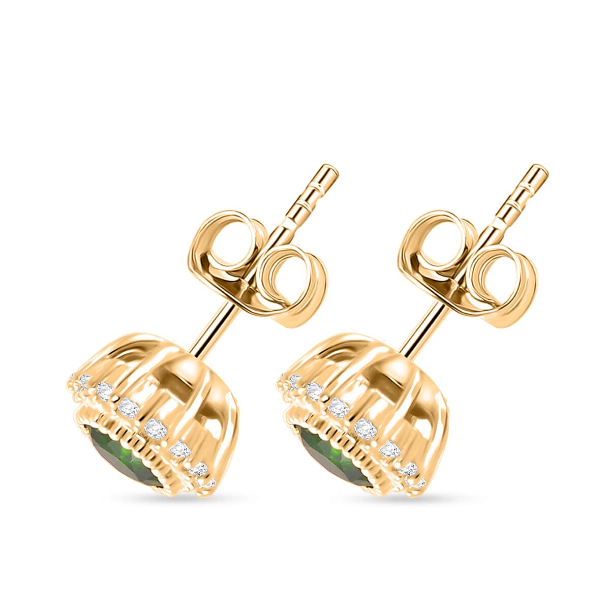 Chrome Diopside and White Zircon 1.50 ctw Halo Stud Earrings in 18K Vermeil Yellow Gold Over Sterling Silver image number 3