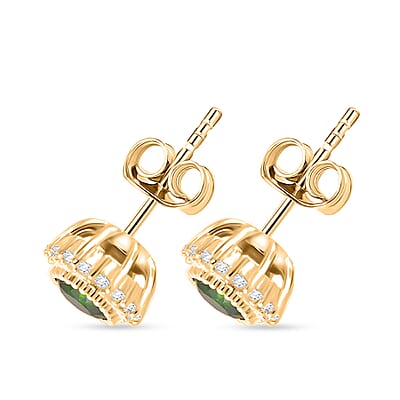Chrome Diopside and White Zircon 1.50 ctw Halo Stud Earrings in 18K Vermeil Yellow Gold Over Sterling Silver