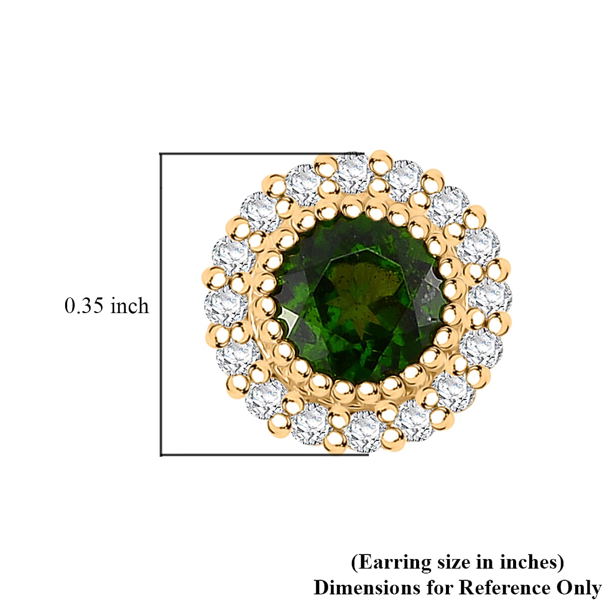 Chrome Diopside and White Zircon 1.50 ctw Halo Stud Earrings in 18K Vermeil Yellow Gold Over Sterling Silver