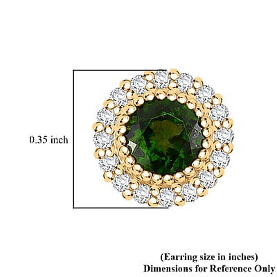 Chrome Diopside and White Zircon 1.50 ctw Halo Stud Earrings in 18K Vermeil Yellow Gold Over Sterling Silver