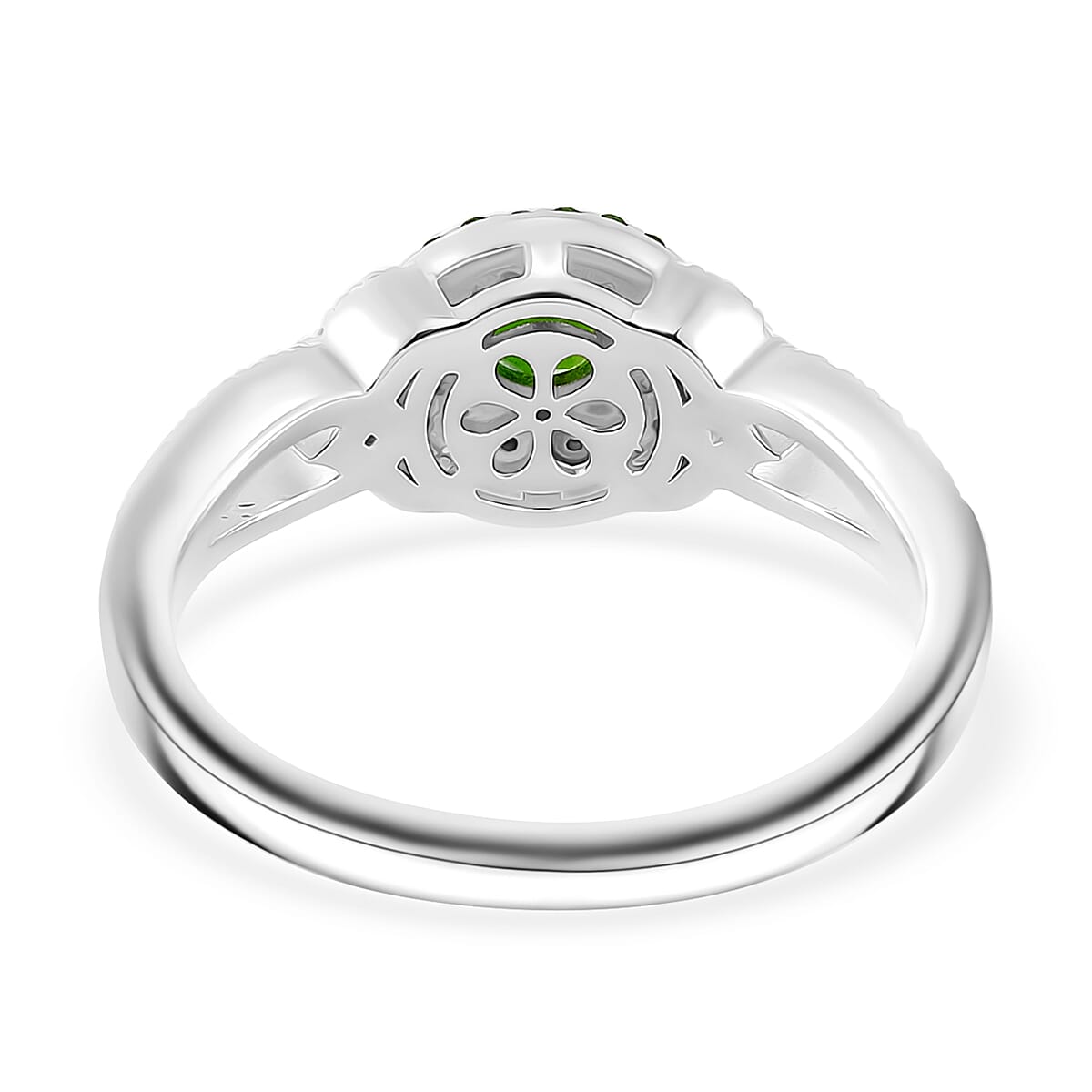 Chrome Diopside and White Zircon 0.90 ctw Double Halo Ring in Rhodium Over Sterling Silver (Size 10.0)