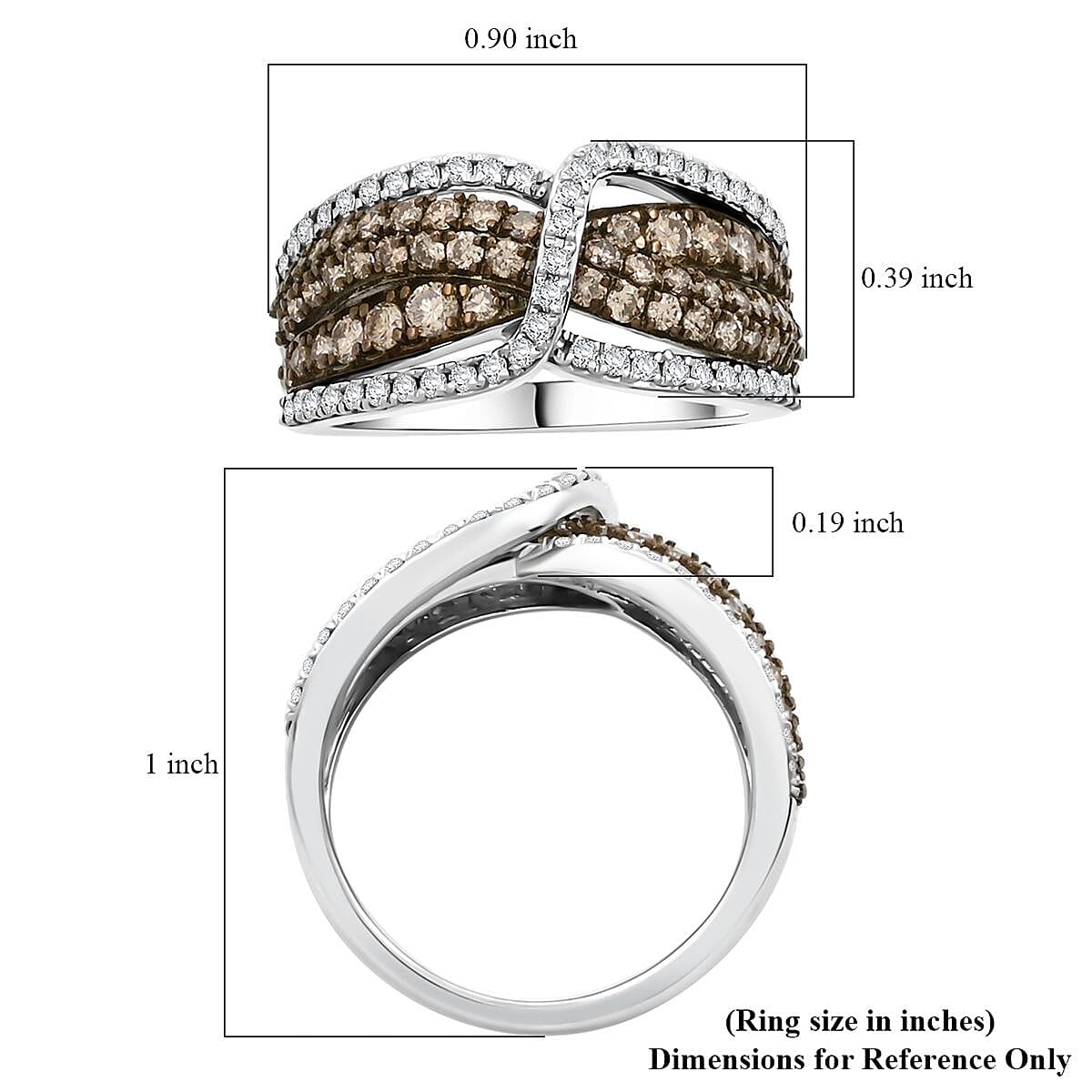 Natural Champagne and White Diamond Ring in Sterling Silver (Size 10.0) 1.25 ctw