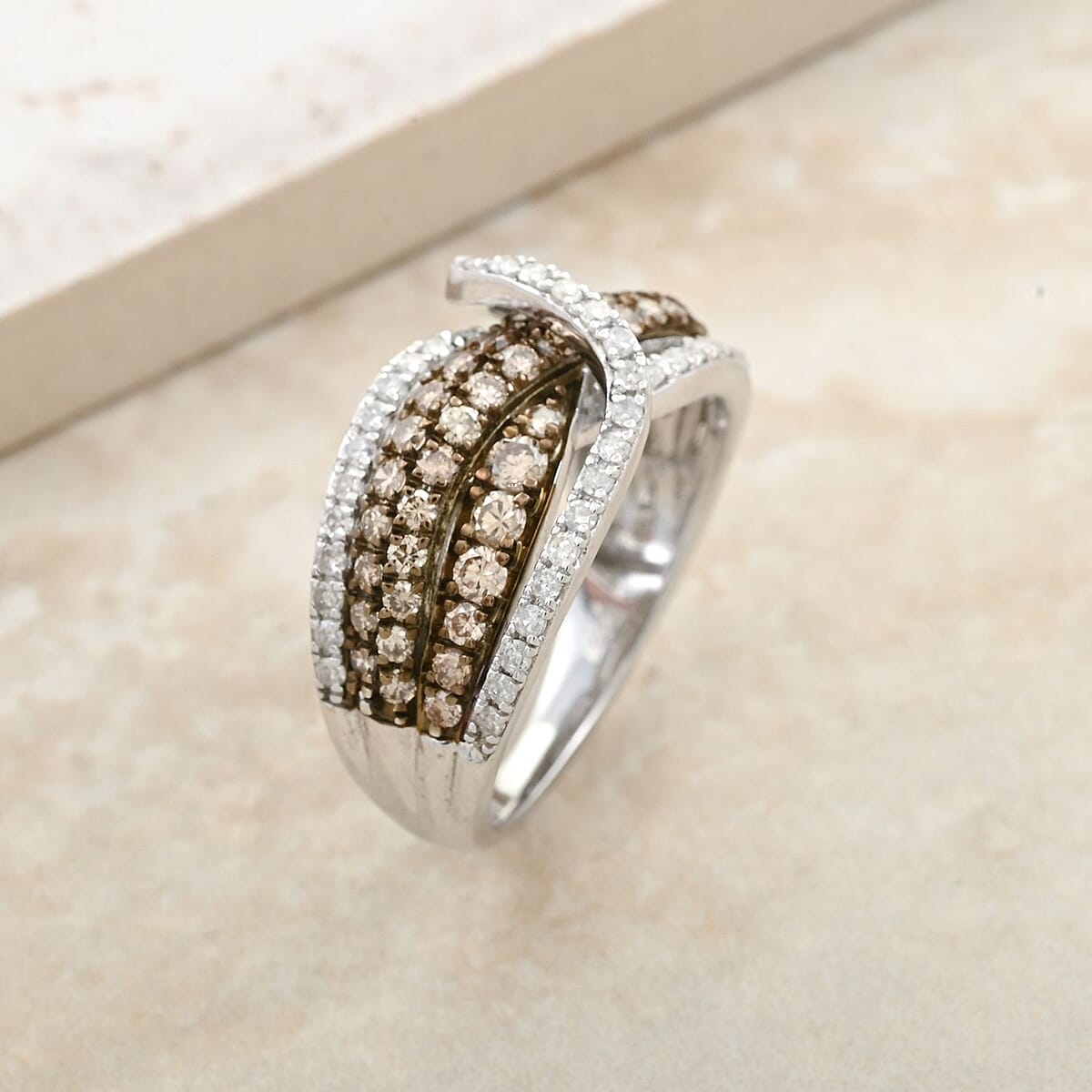 Natural Champagne and White Diamond Ring in Sterling Silver (Size 9.0) 1.25 ctw image number 1